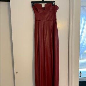 Susana Monaco Strapless Burgundy Leather Jumpsuit